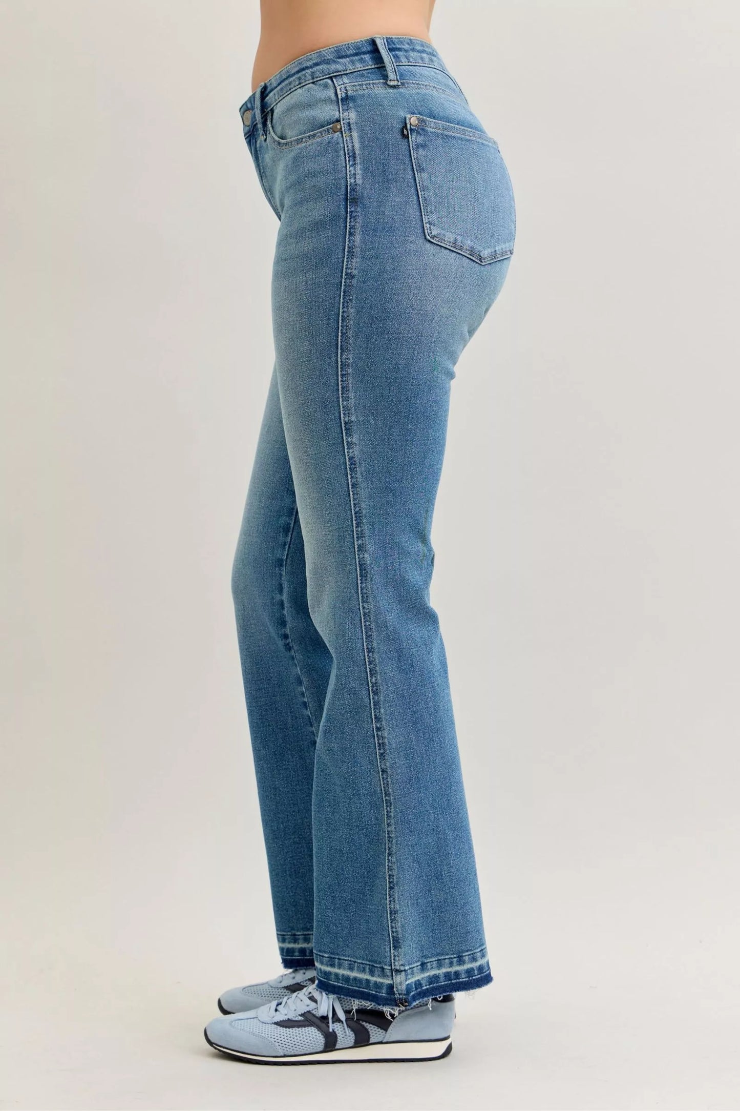 Mid-Rise Slim Bootcut Tummy Control Release Hem Jeans