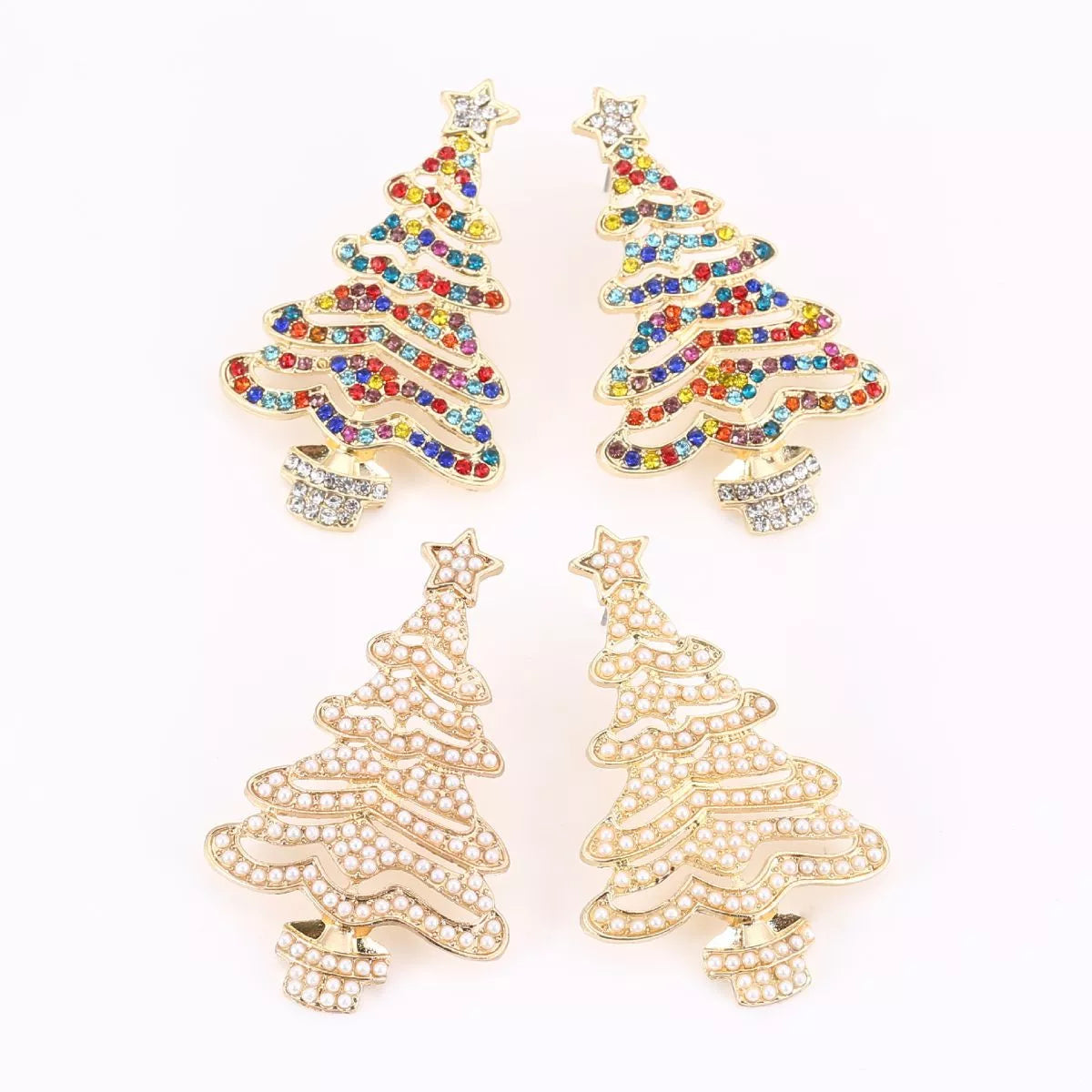 Rhinestone Christmas Tree Earrings