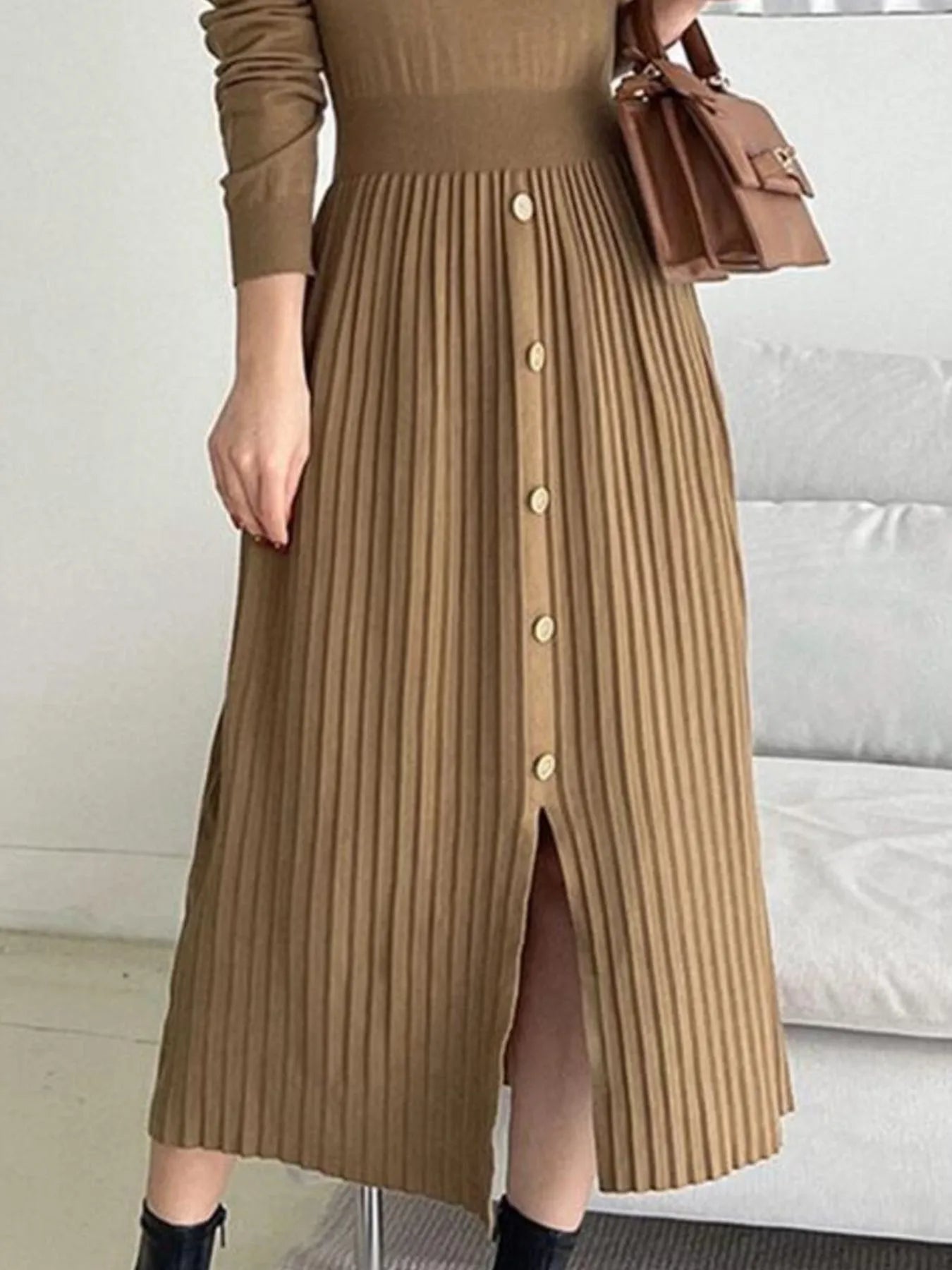 Sweater Dress with Pleated Skirt