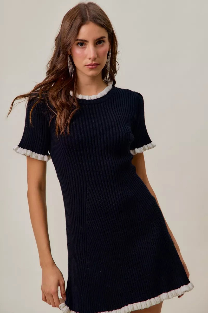 Contrast Sweater Knit Mini Dress