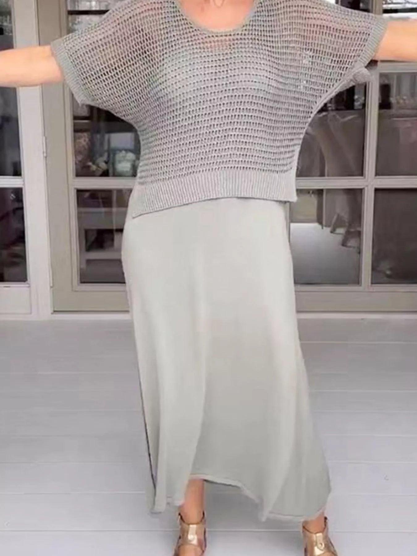 Openwork Sweater and Dress Set