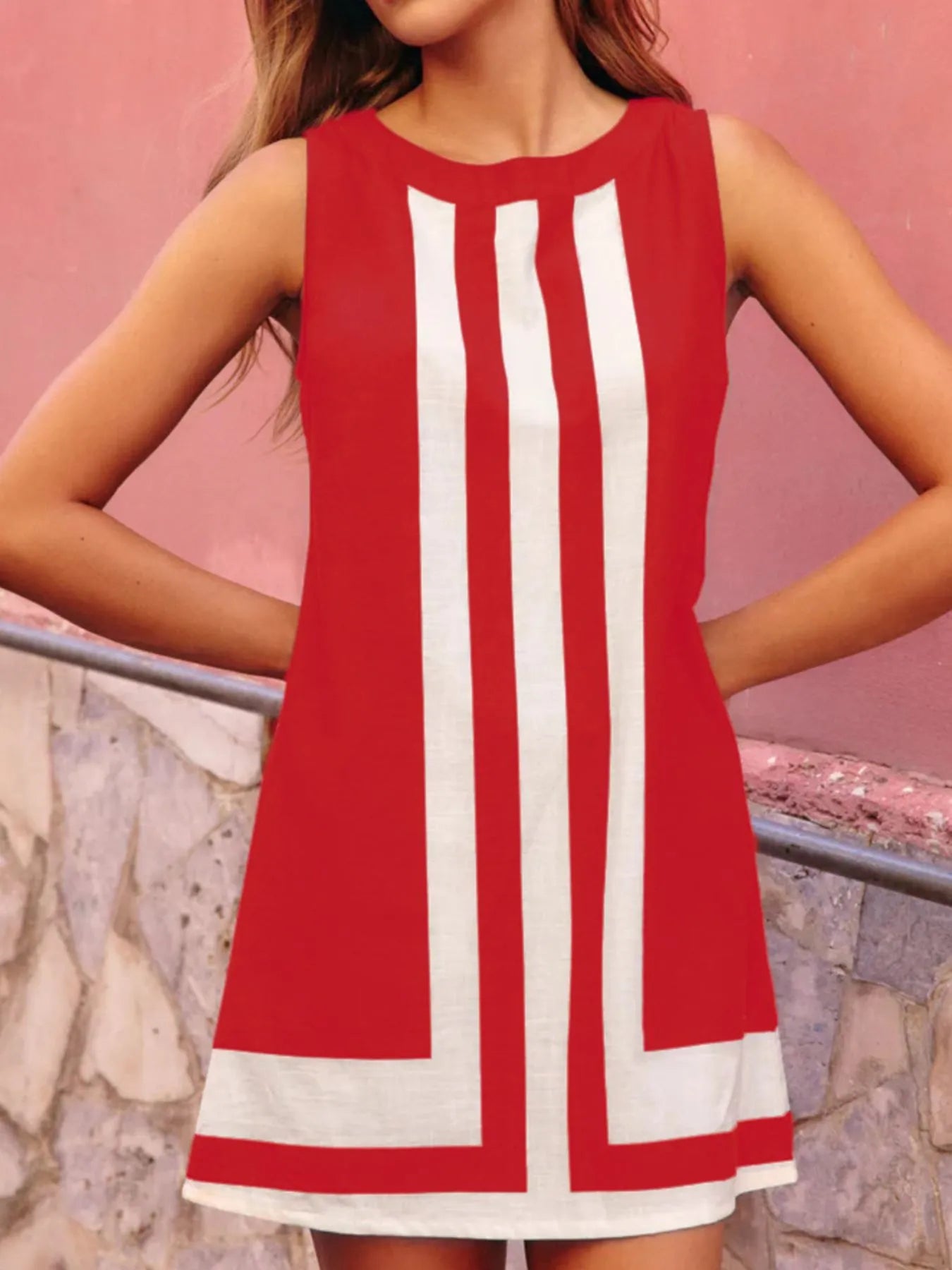 Contrast Stripe Sleeveless Shift Dress