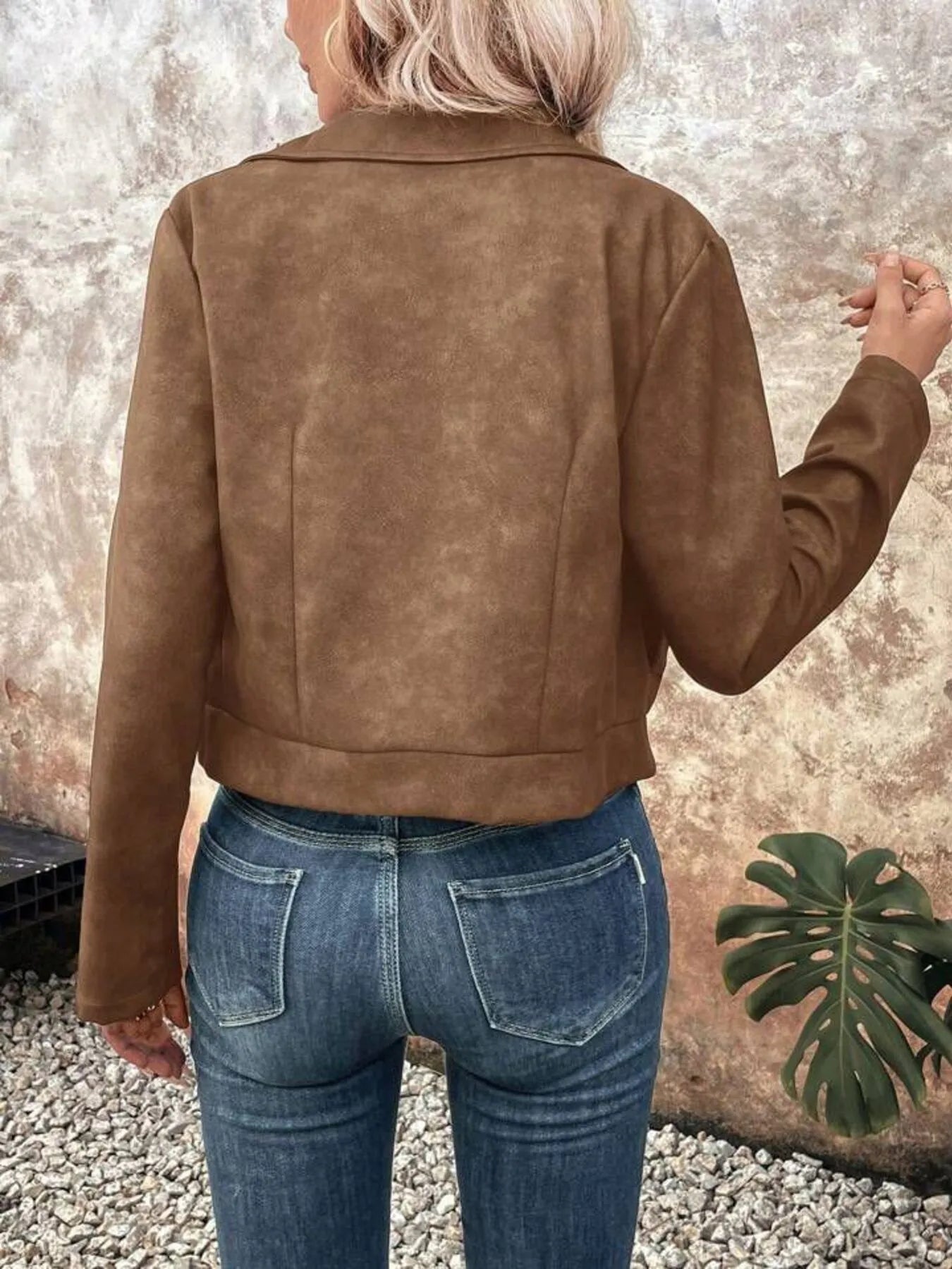 Microsuede Cropped Moto Jacket
