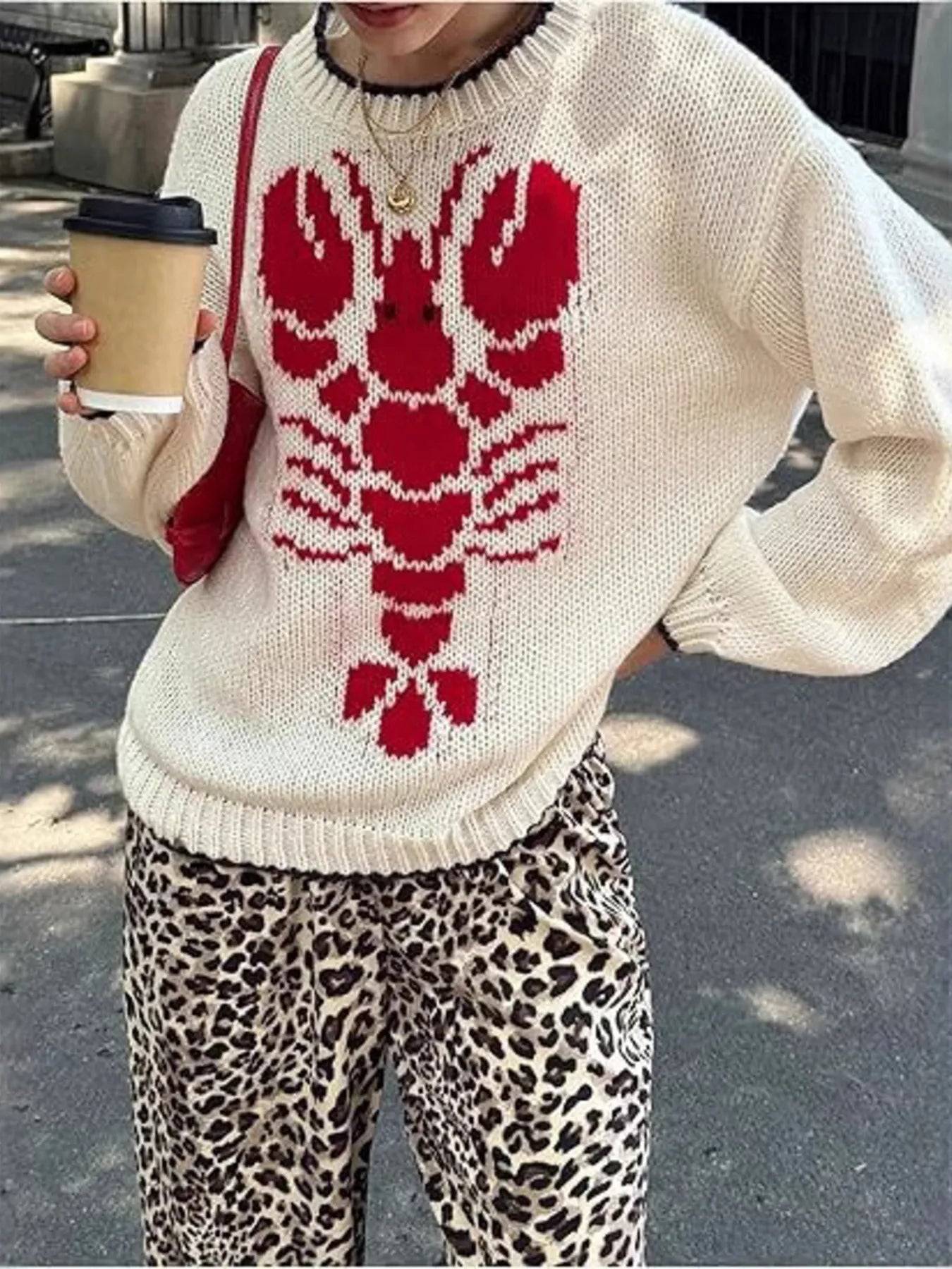 Red Lobster Print Oversized Sweater