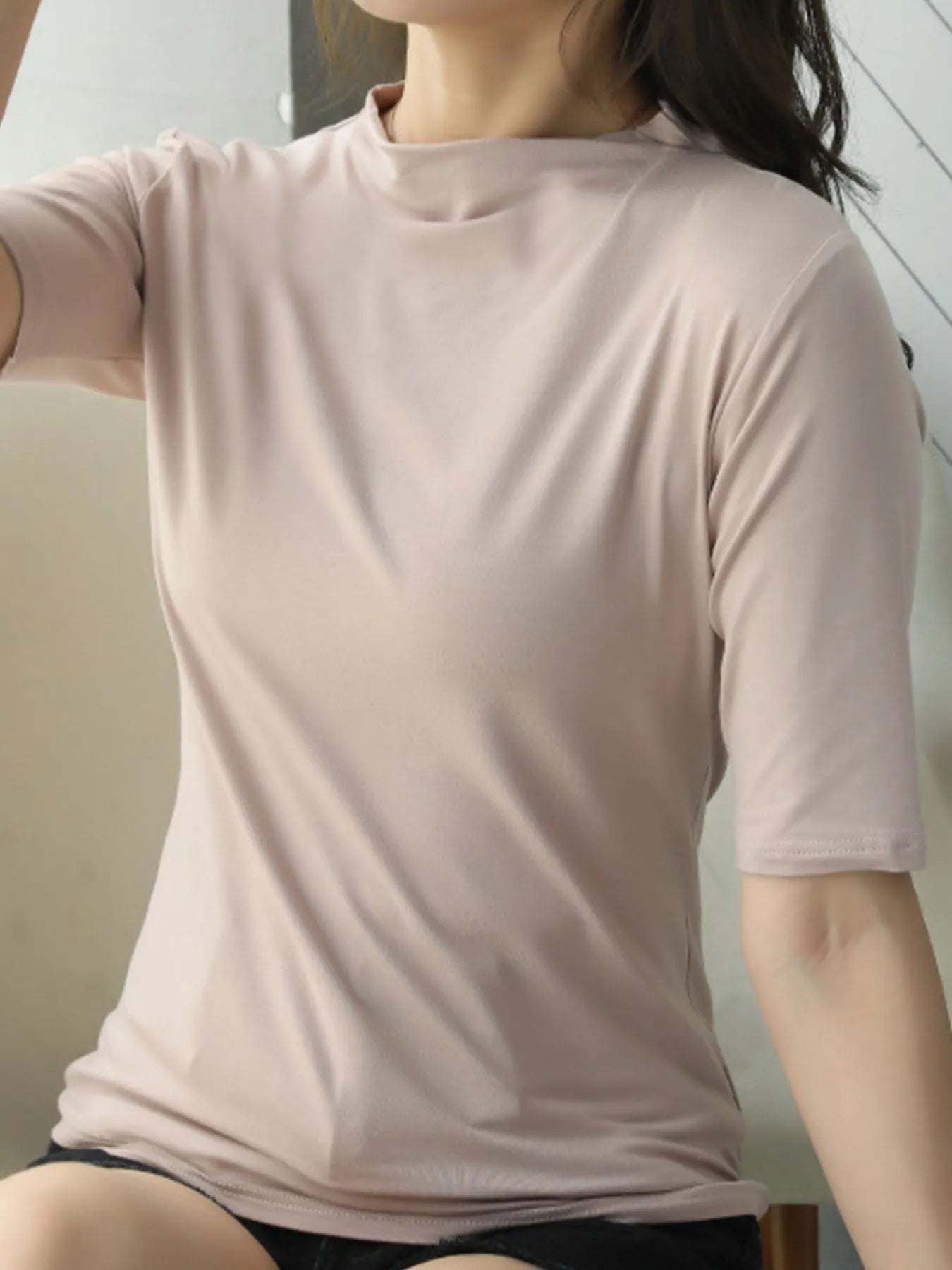 Women's Mock Neck Half Sleeve T-Shirt