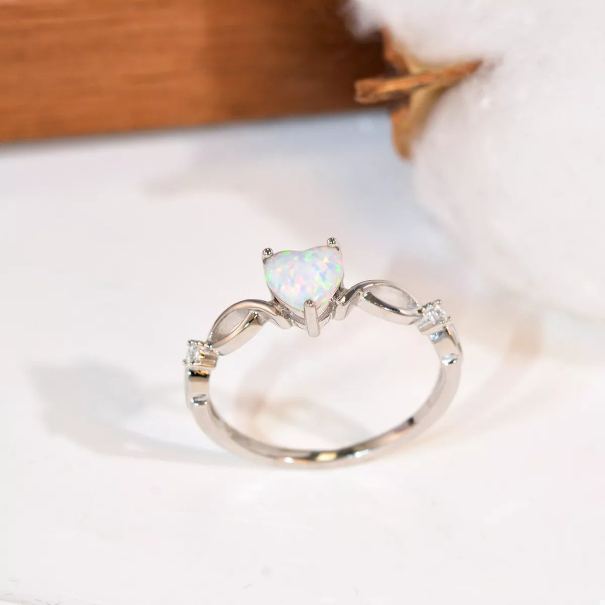 Heart-Shaped Opal Ring - 925 Sterling Silver