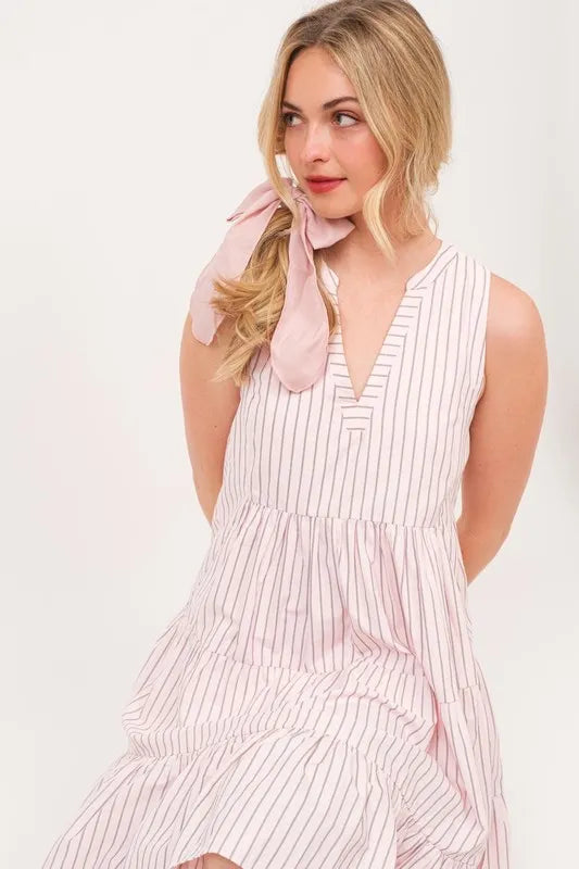 Striped Sleeveless Tiered Dress