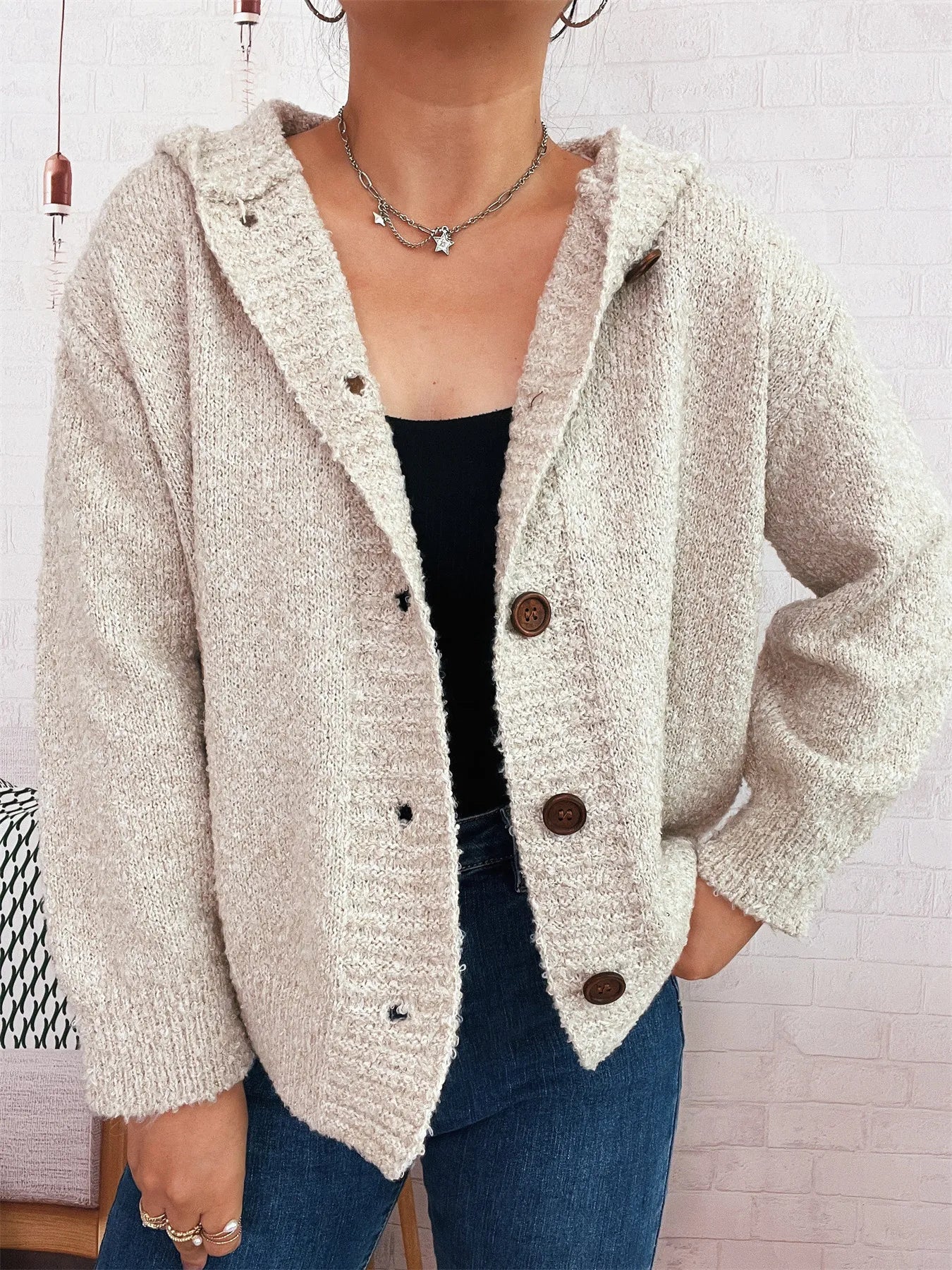 Chunky Buttoned Hooded Cardigan