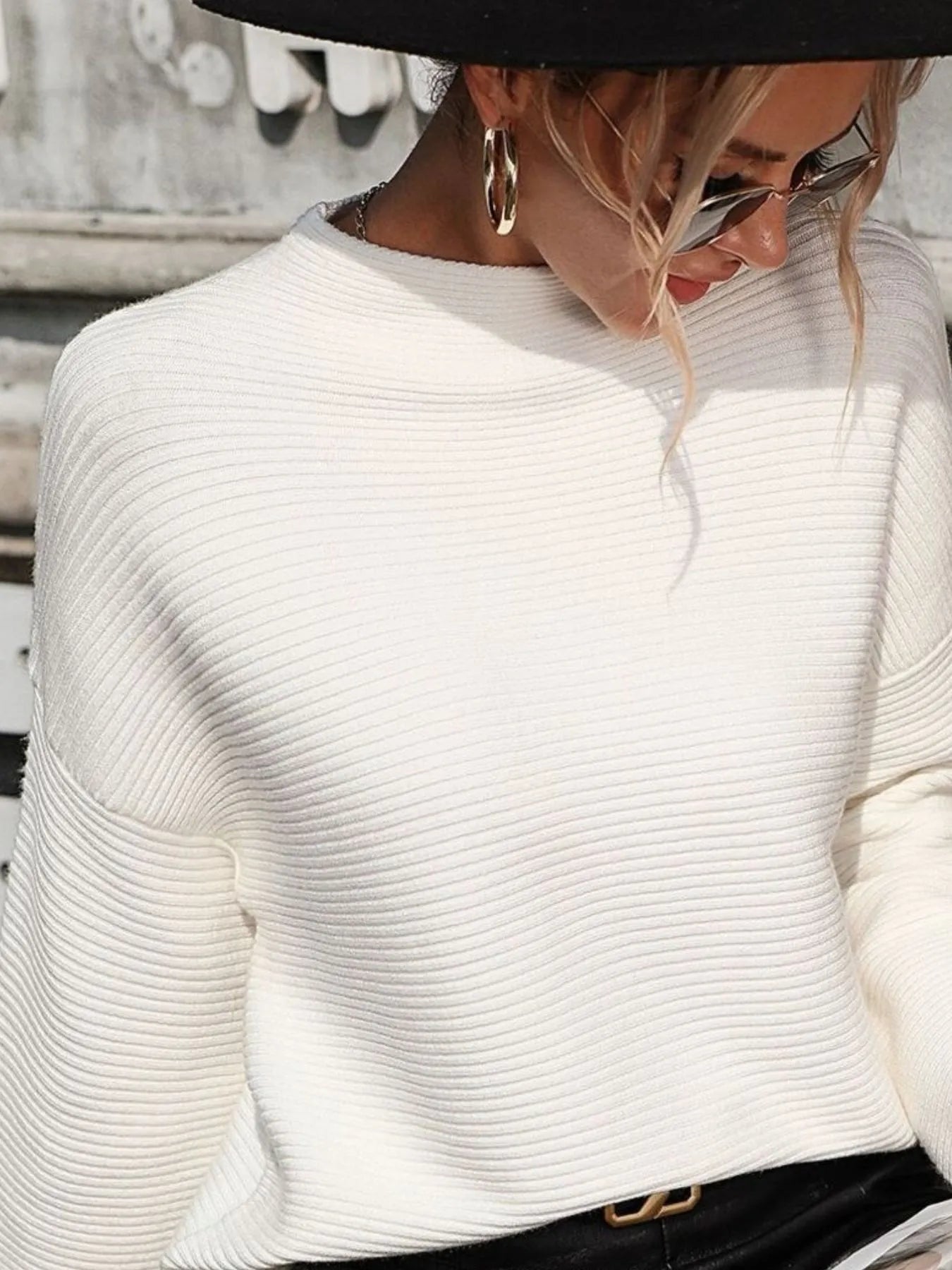 Mock Neck Drop Shoulder Sweater