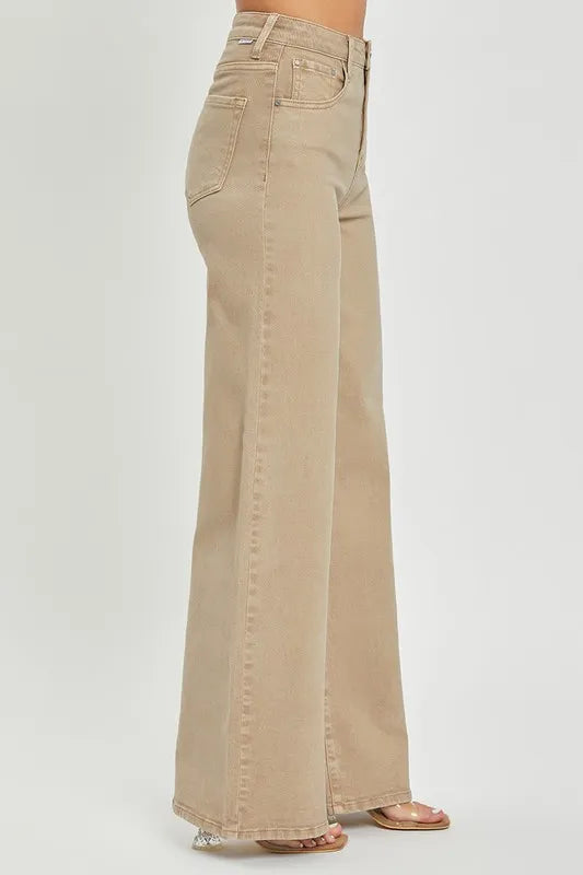 Khaki Wide Leg Jeans with Tummy Control
