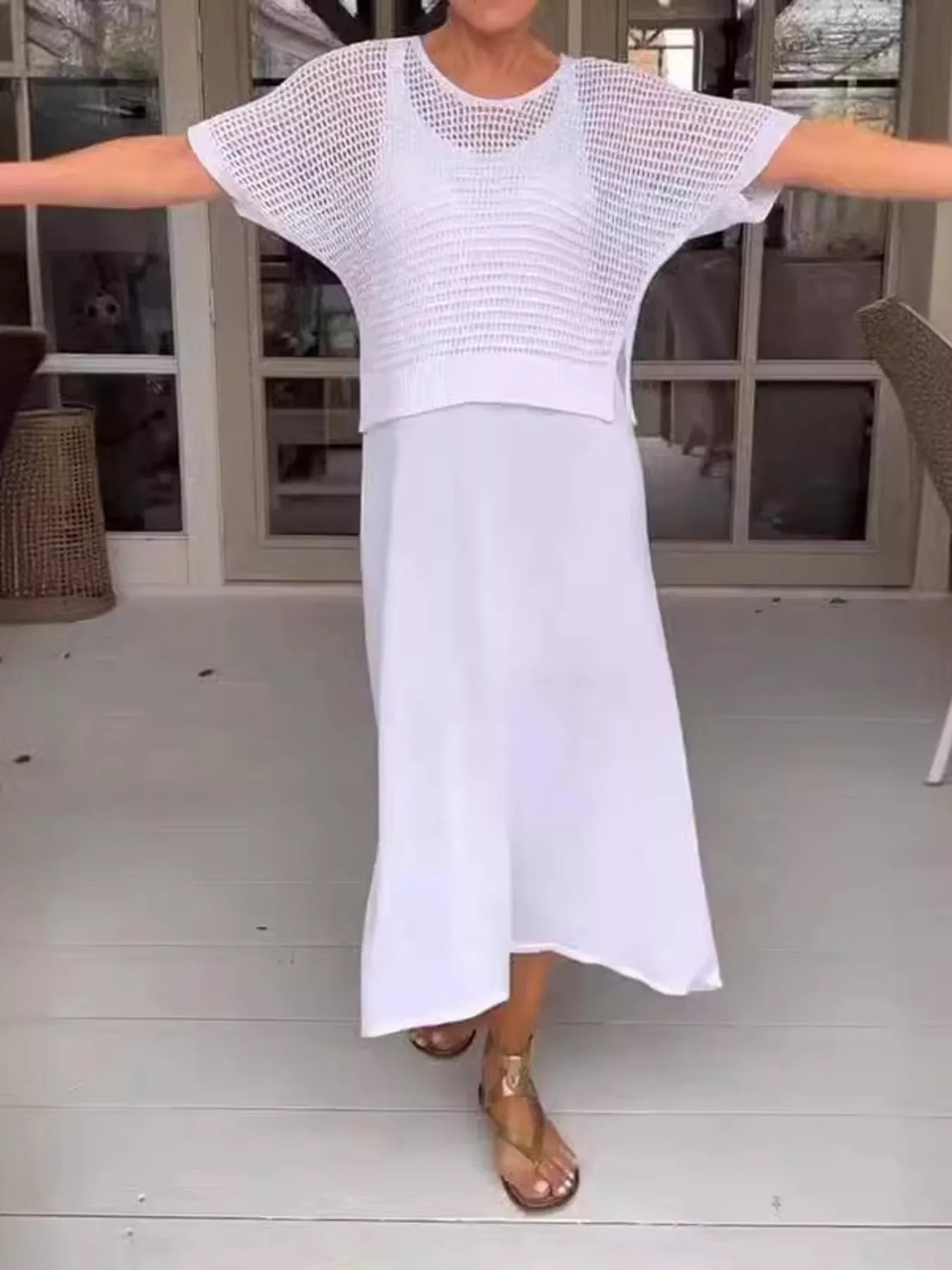 Openwork Sweater and Dress Set