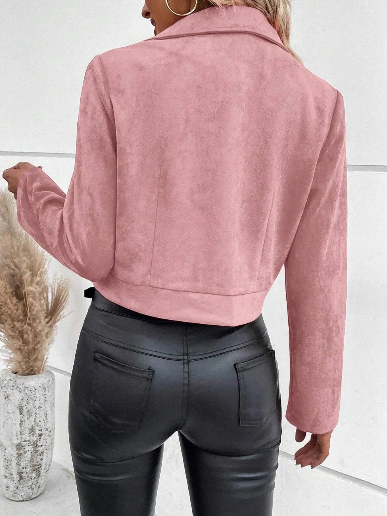 Microsuede Cropped Moto Jacket