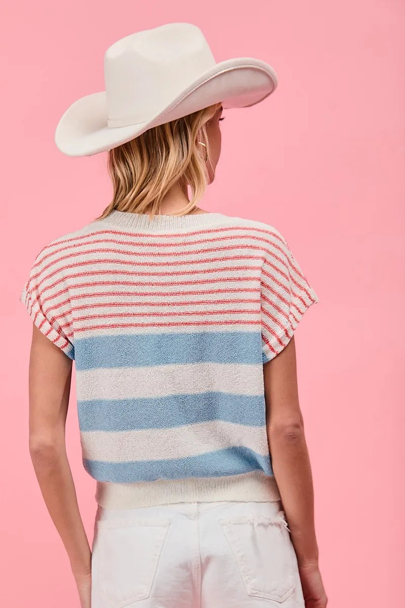 Lightweight Short Sleeve Striped Sweater