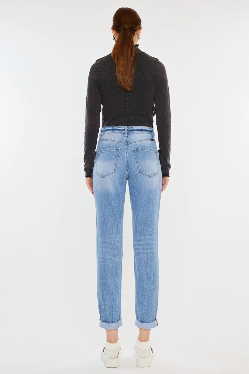 Women's High Rise Distressed Mom Jeans