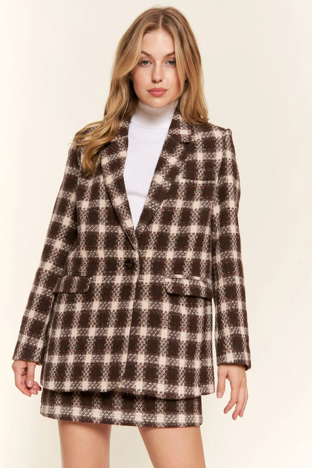 Plaid One-Button Blazer