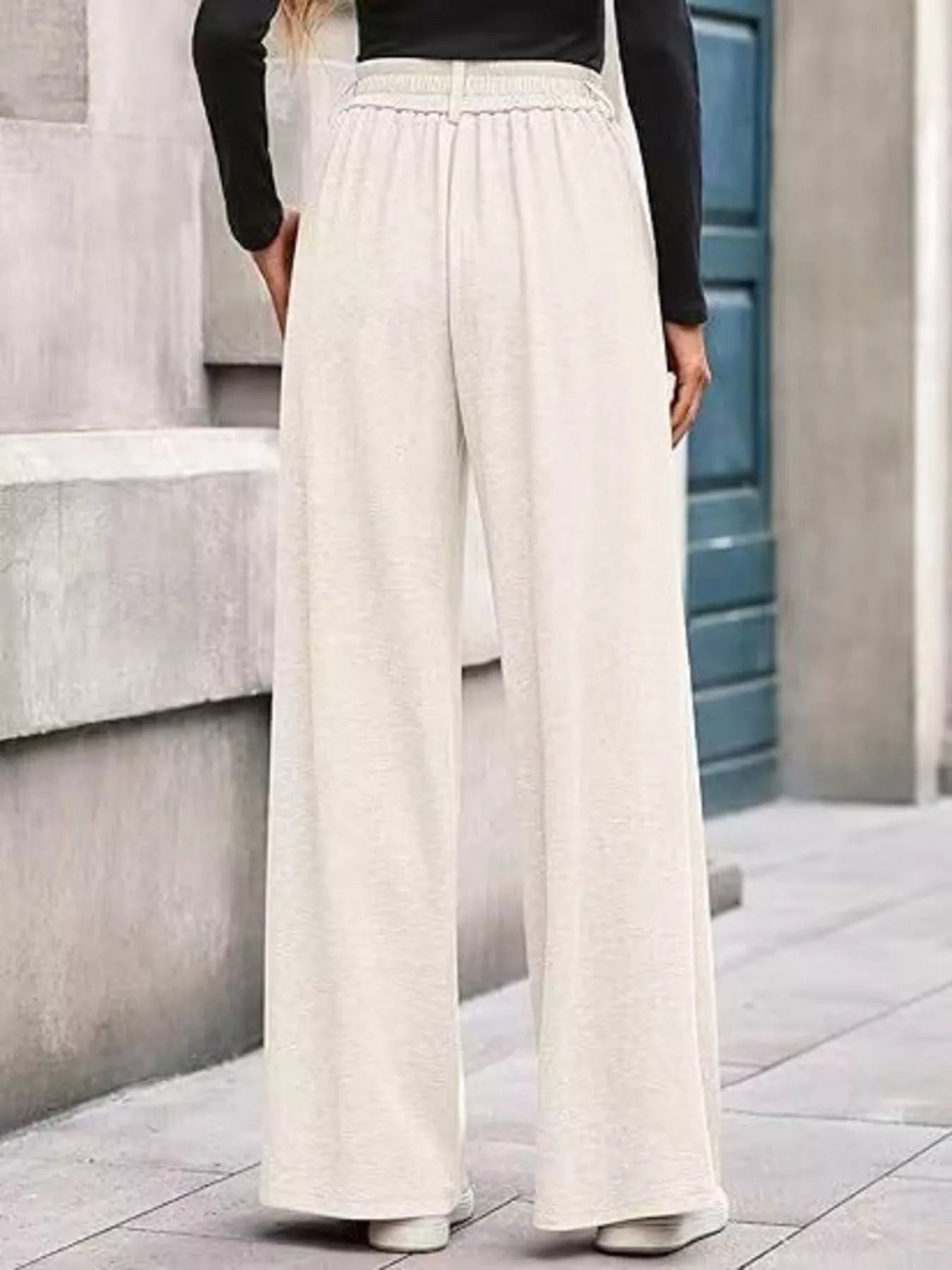 Wide-Leg Pleated Trouser Pants