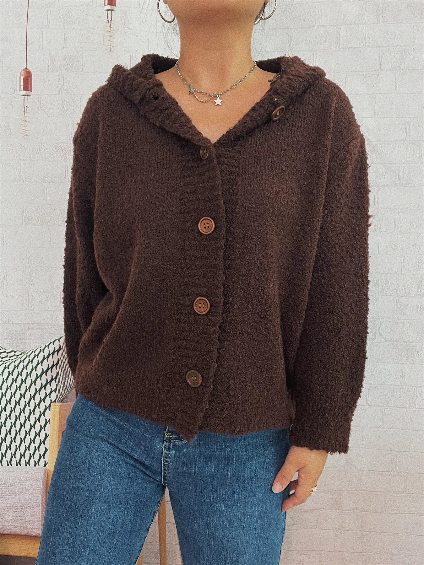 Chunky Buttoned Hooded Cardigan