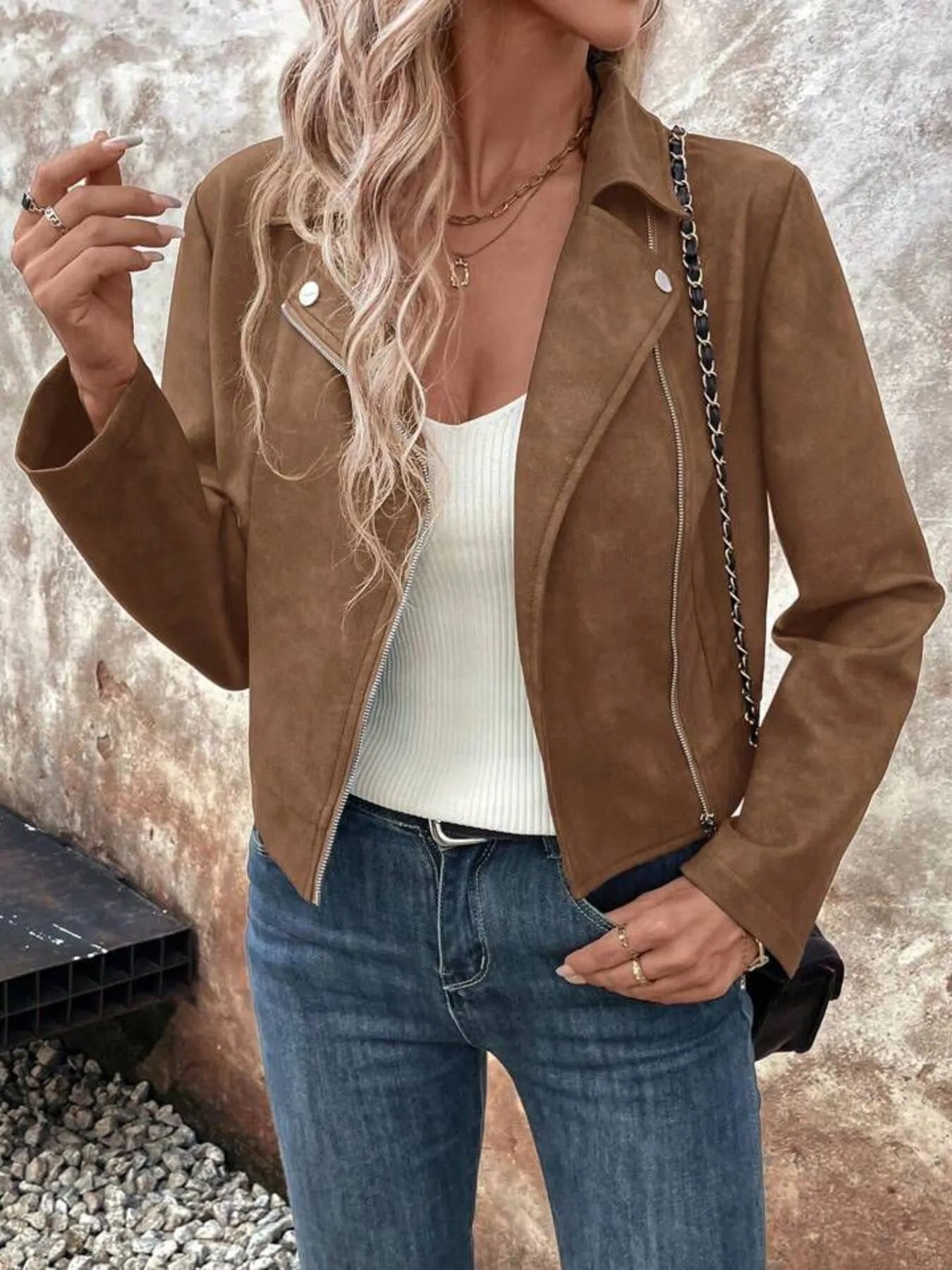 Microsuede Cropped Moto Jacket