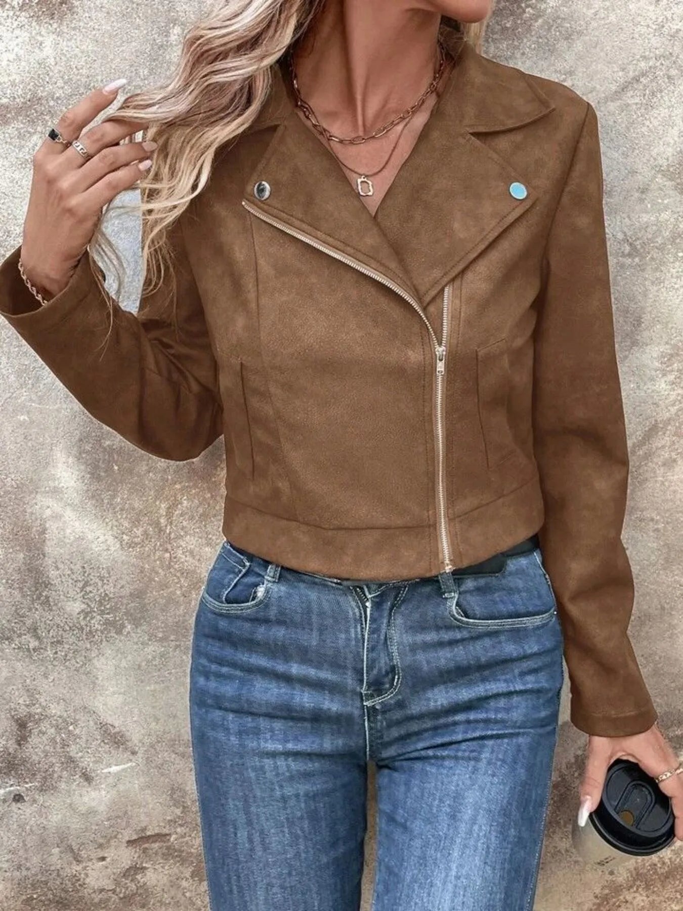 Microsuede Cropped Moto Jacket