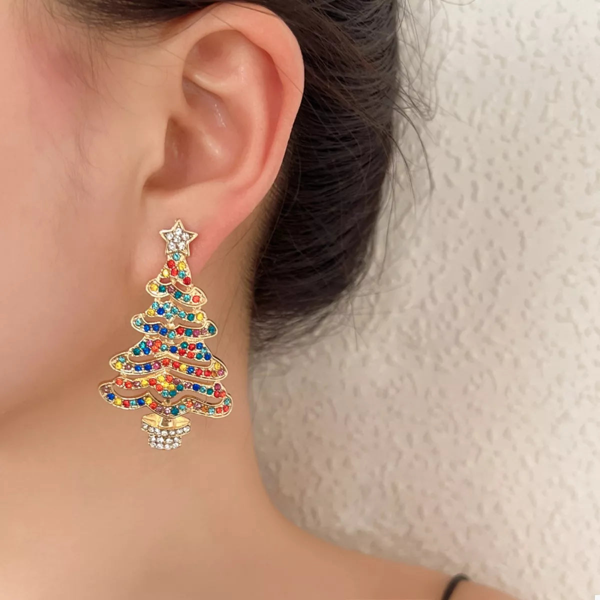 Rhinestone Christmas Tree Earrings
