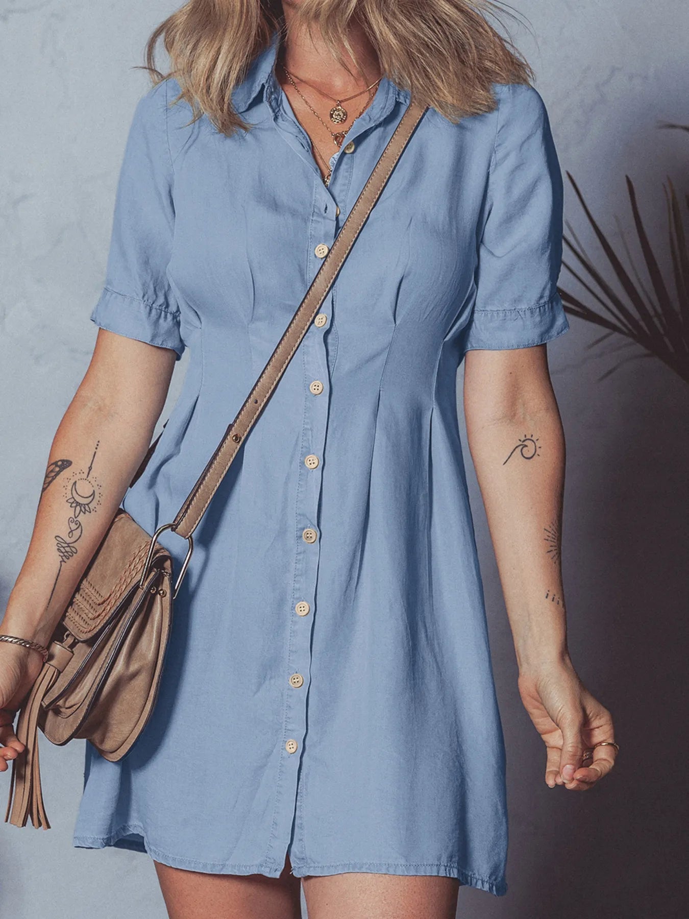 Denim Pleated Shirt Dress