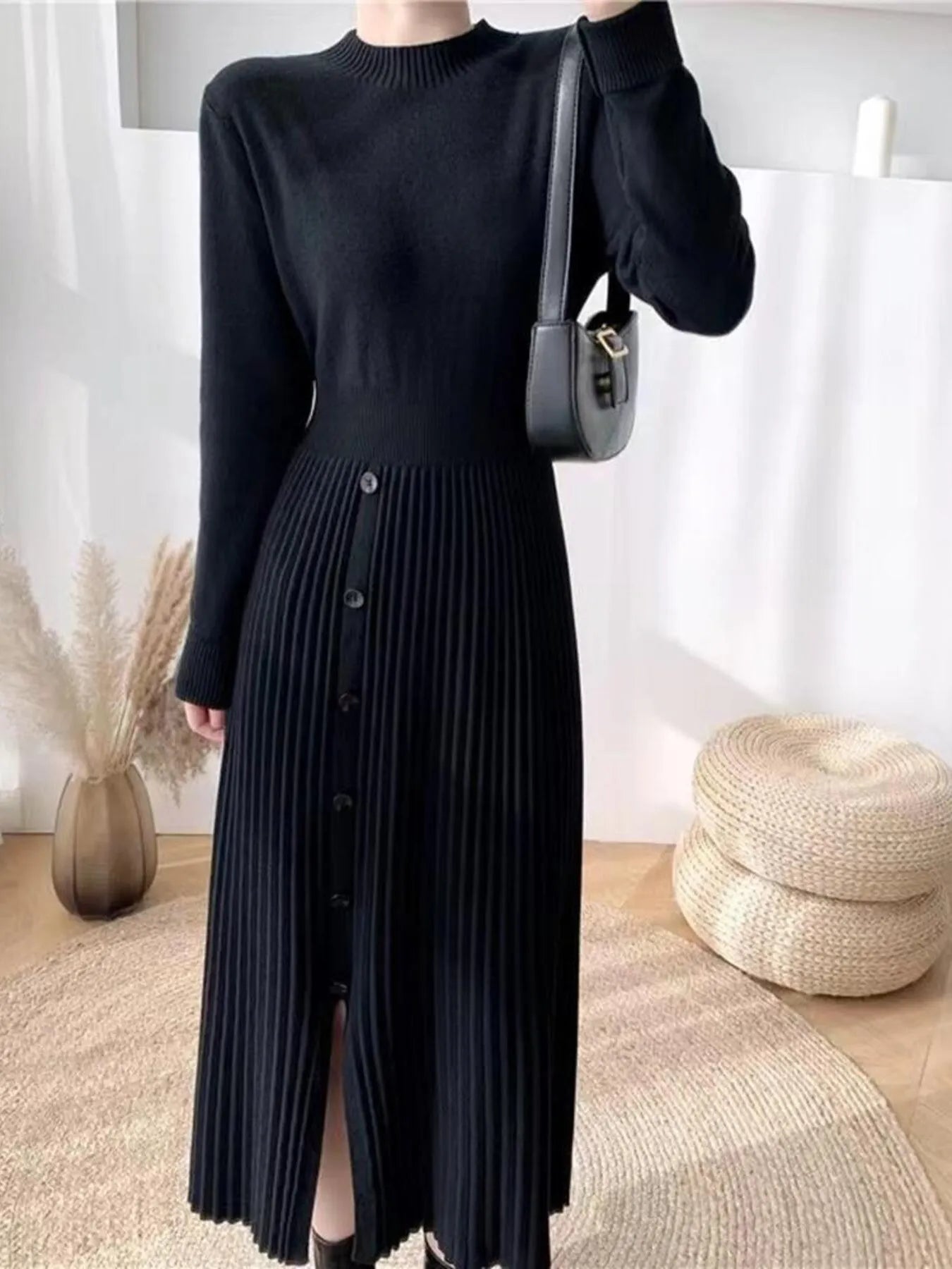 Sweater Dress with Pleated Skirt