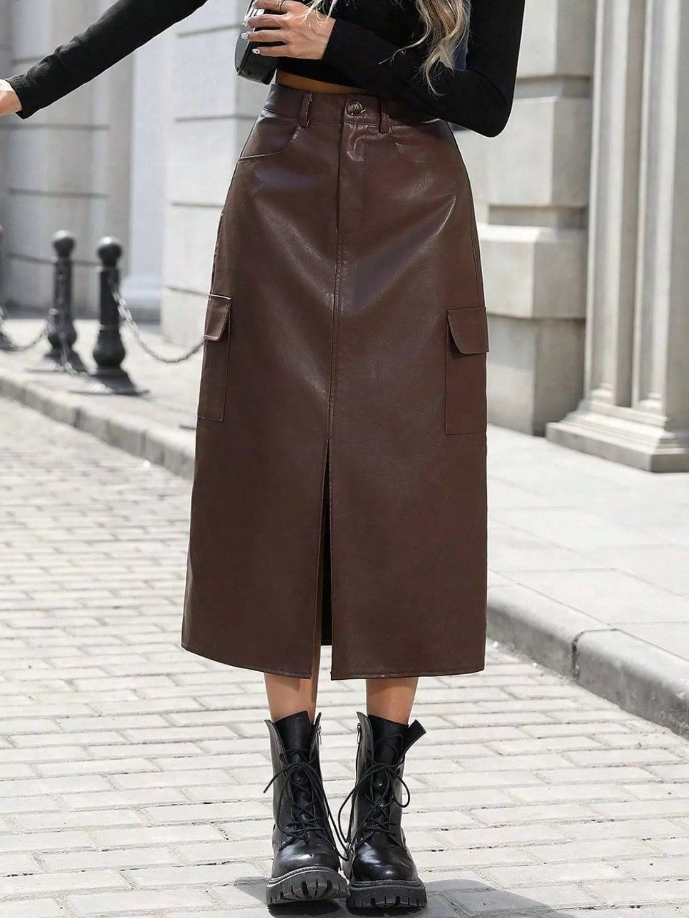 Vegan Leather Cargo Skirt