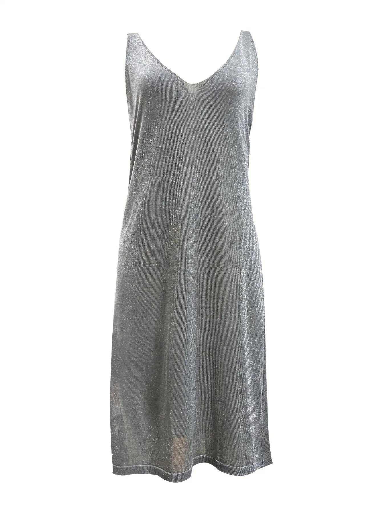 Lurex V-Neck Sleeveless Midi Dress