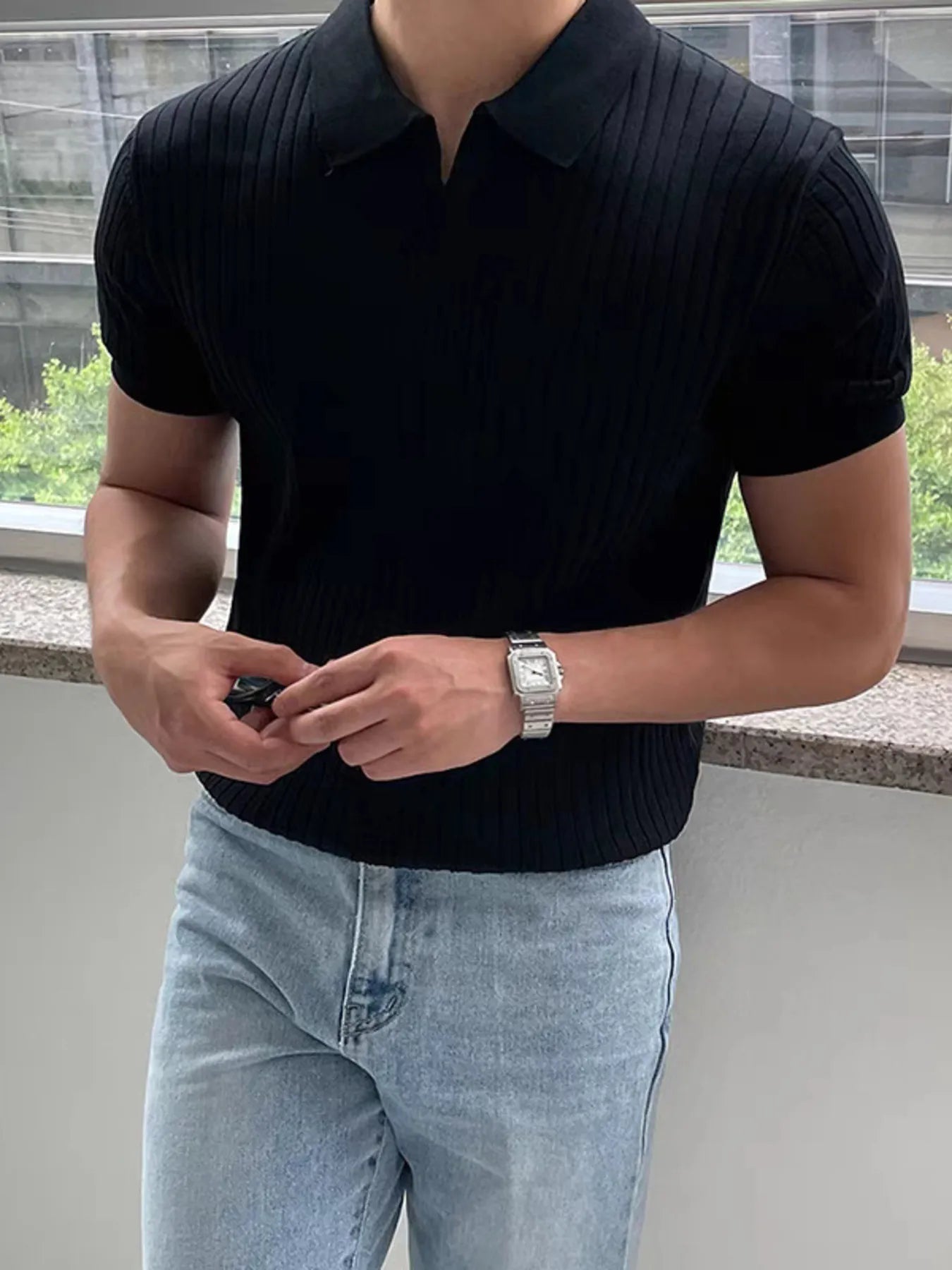 Men's Ribbed Knit Polo