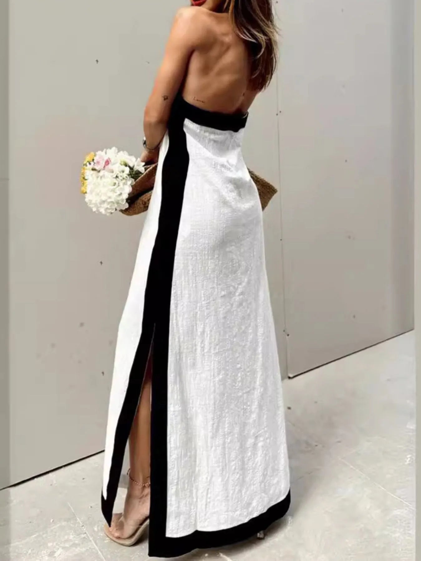 Color Block Halter Maxi Dress