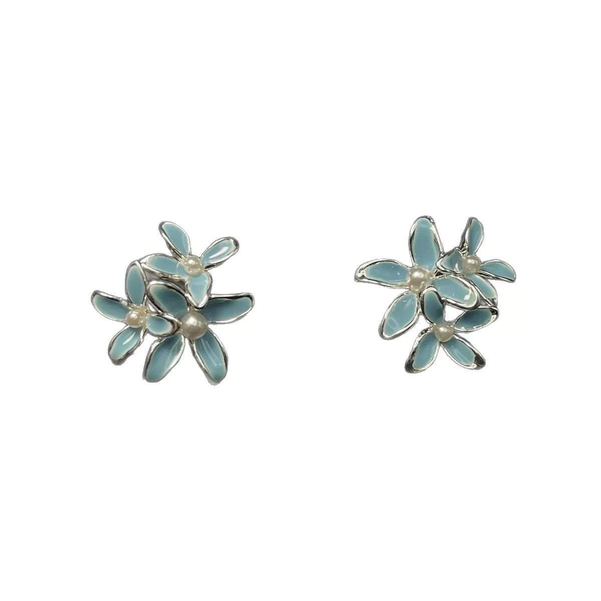 Flower Stud Earrings with Pearl Accent