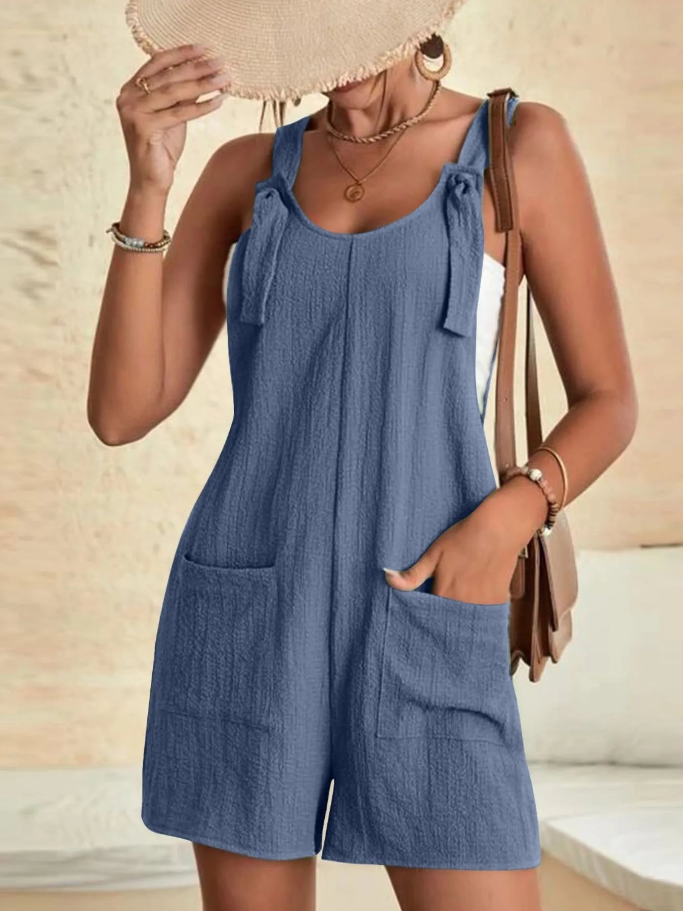 Knot Strap Romper with Pockets