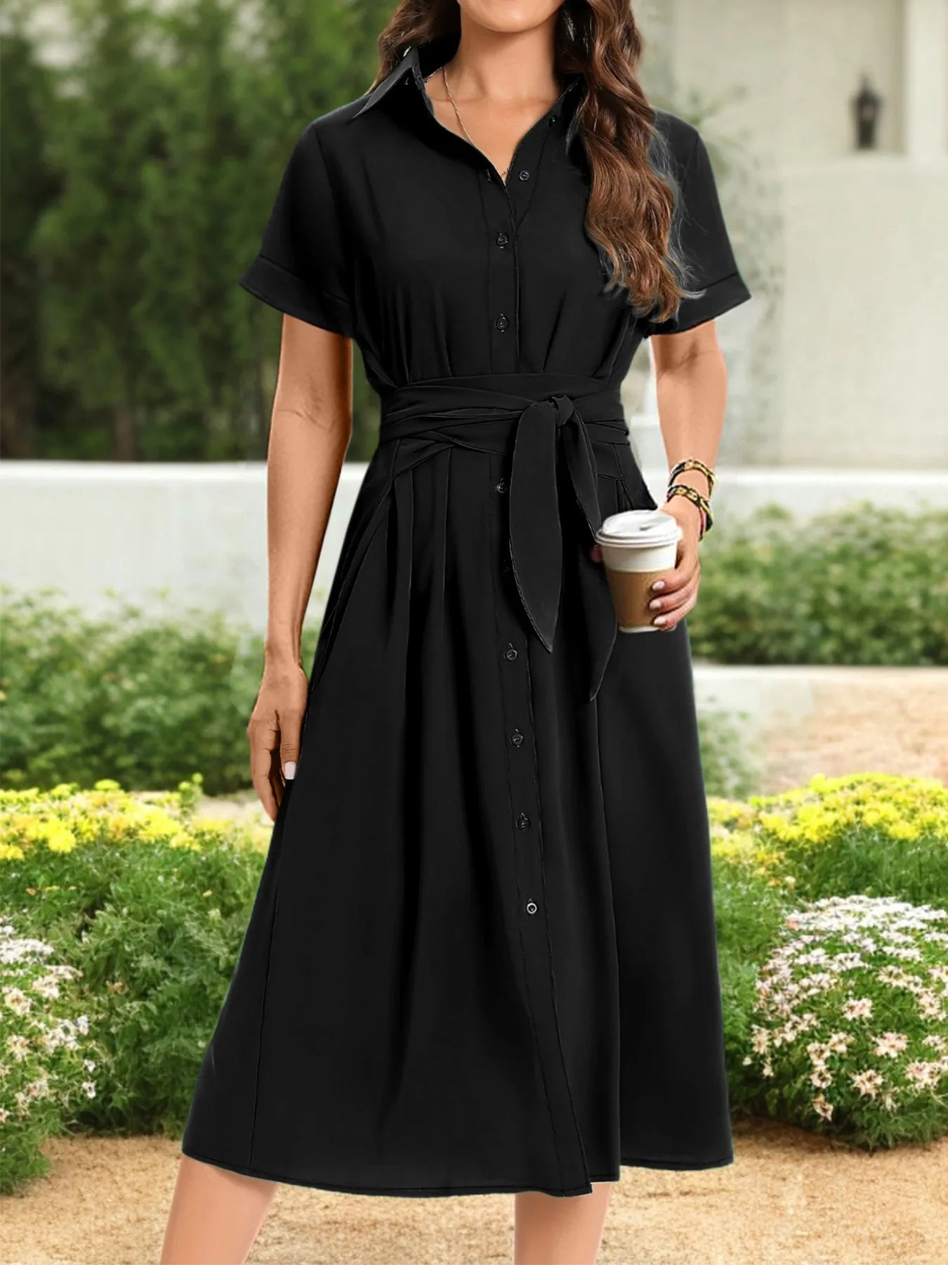 Women's Casually Chic Belted Midi Dress