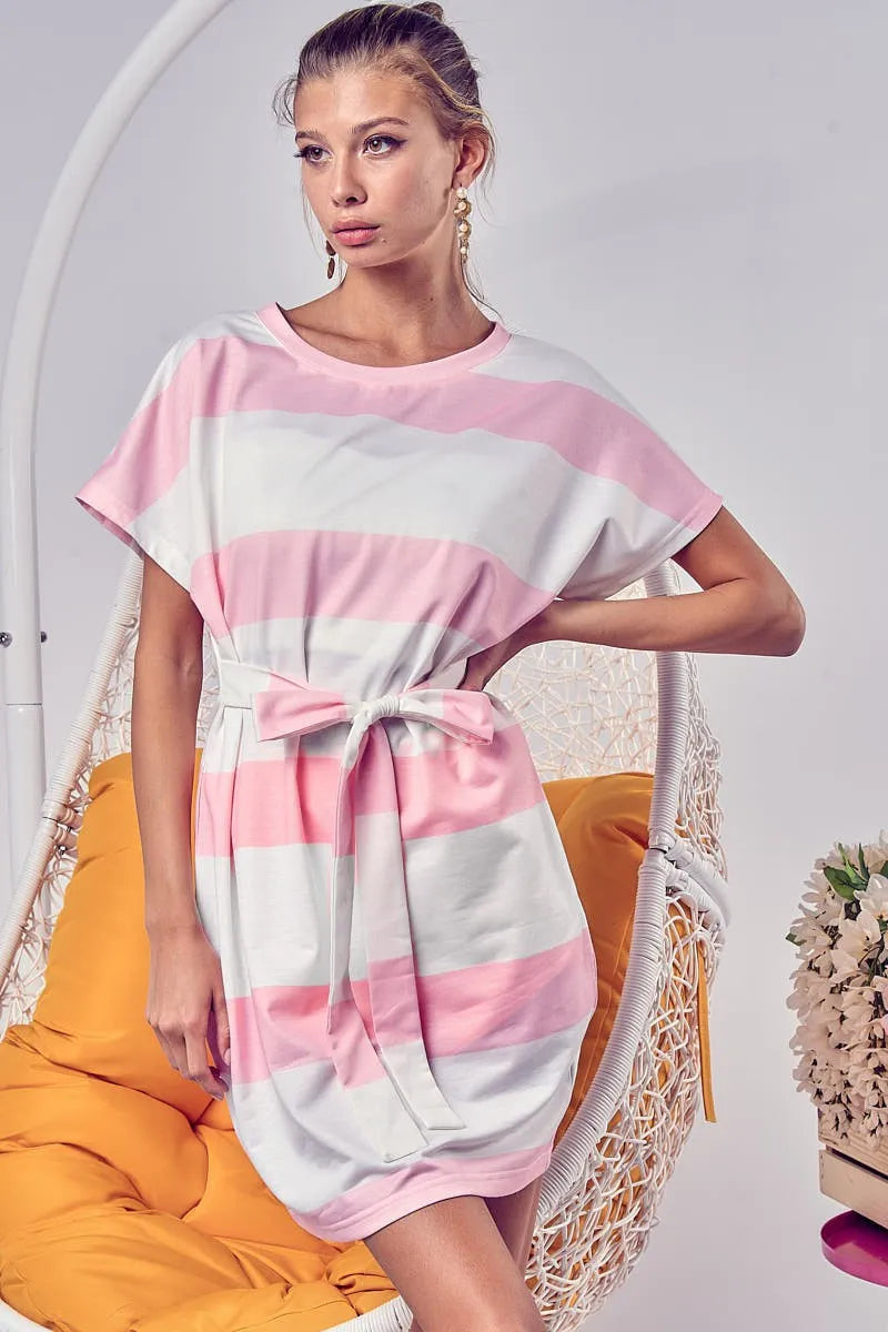 Tie Front Striped T-Shirt Dress