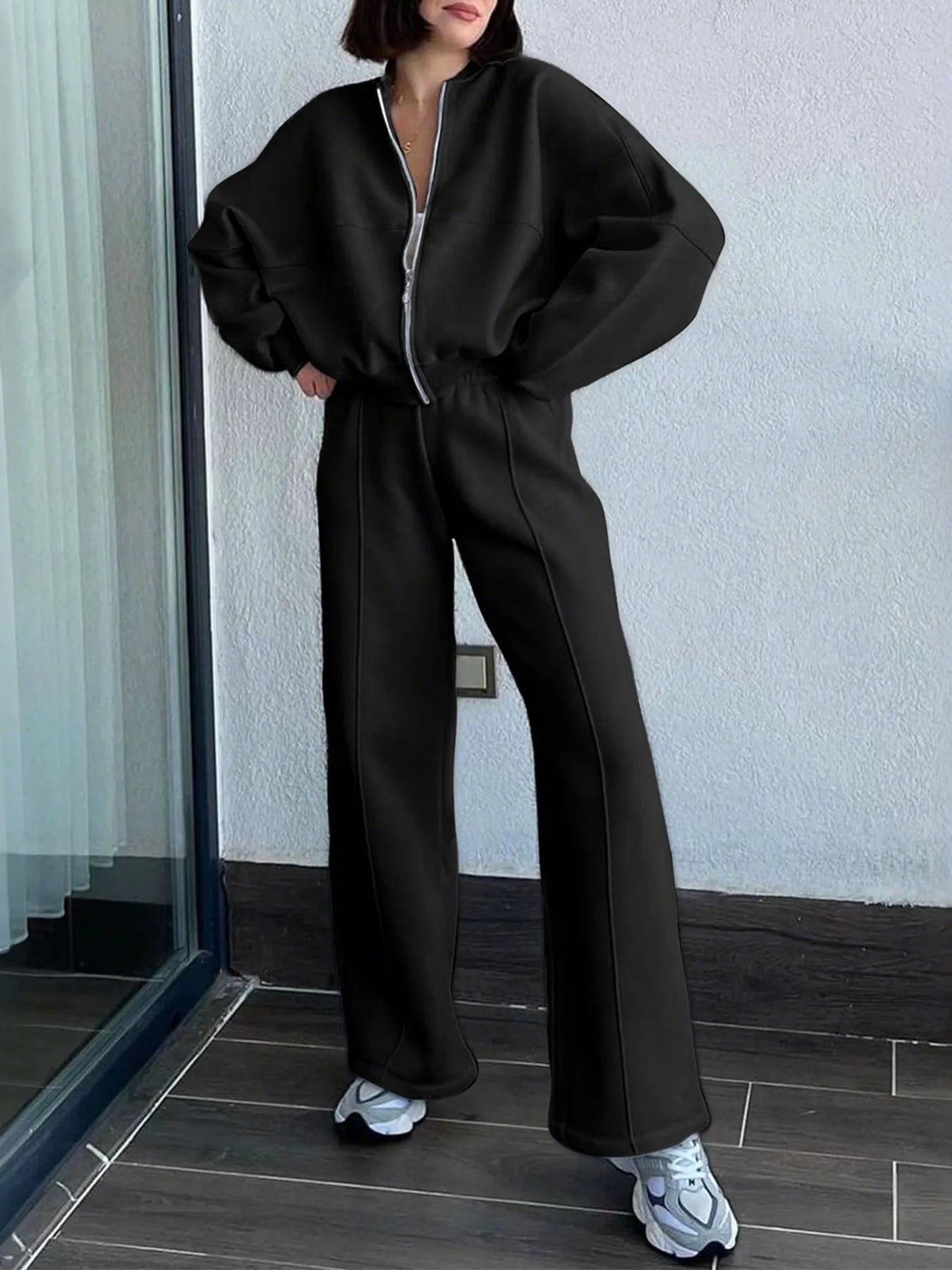 Athleisure Full Zip Jacket and Wide Leg Pant Set