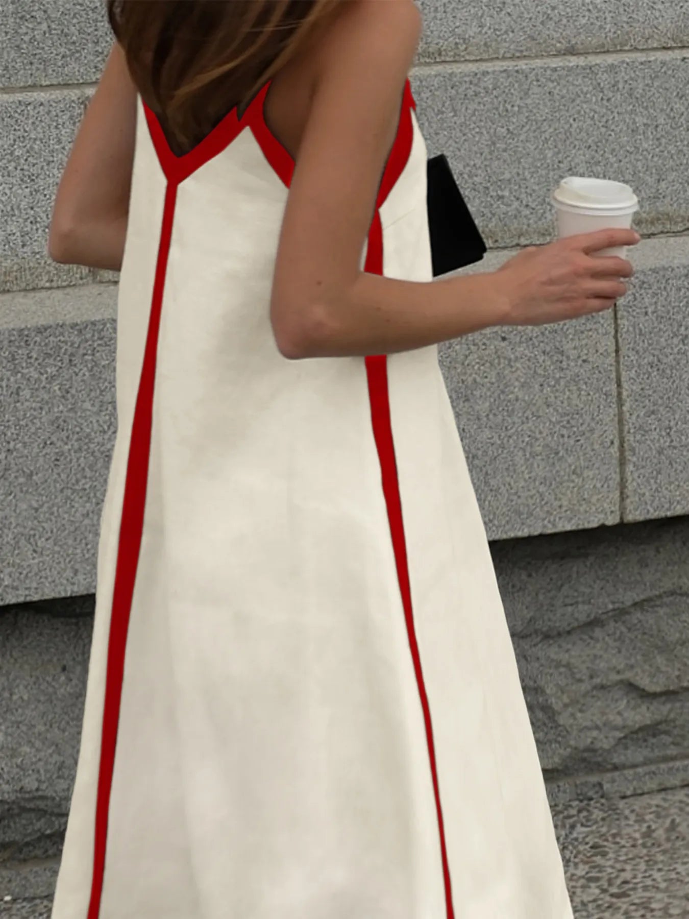 Contrast Trim V-Neck Maxi Dress