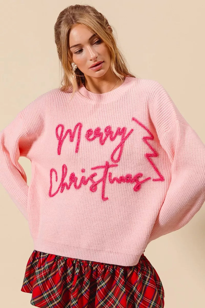 MERRY CHRISTMAS Tinsel Lettering Sweater