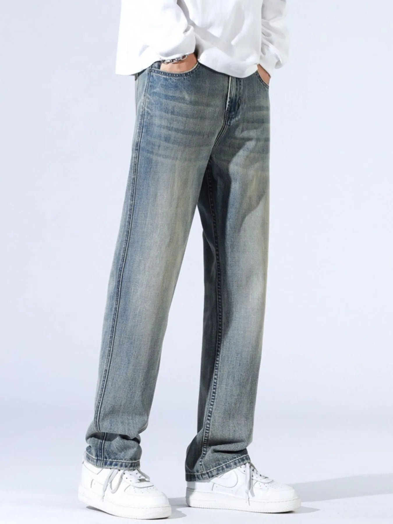 Men's Medium-Wash Straight Leg Jeans