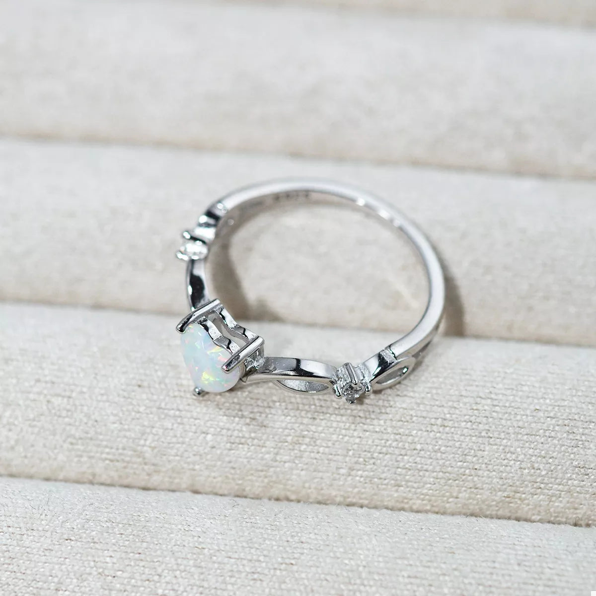 Heart-Shaped Opal Ring - 925 Sterling Silver