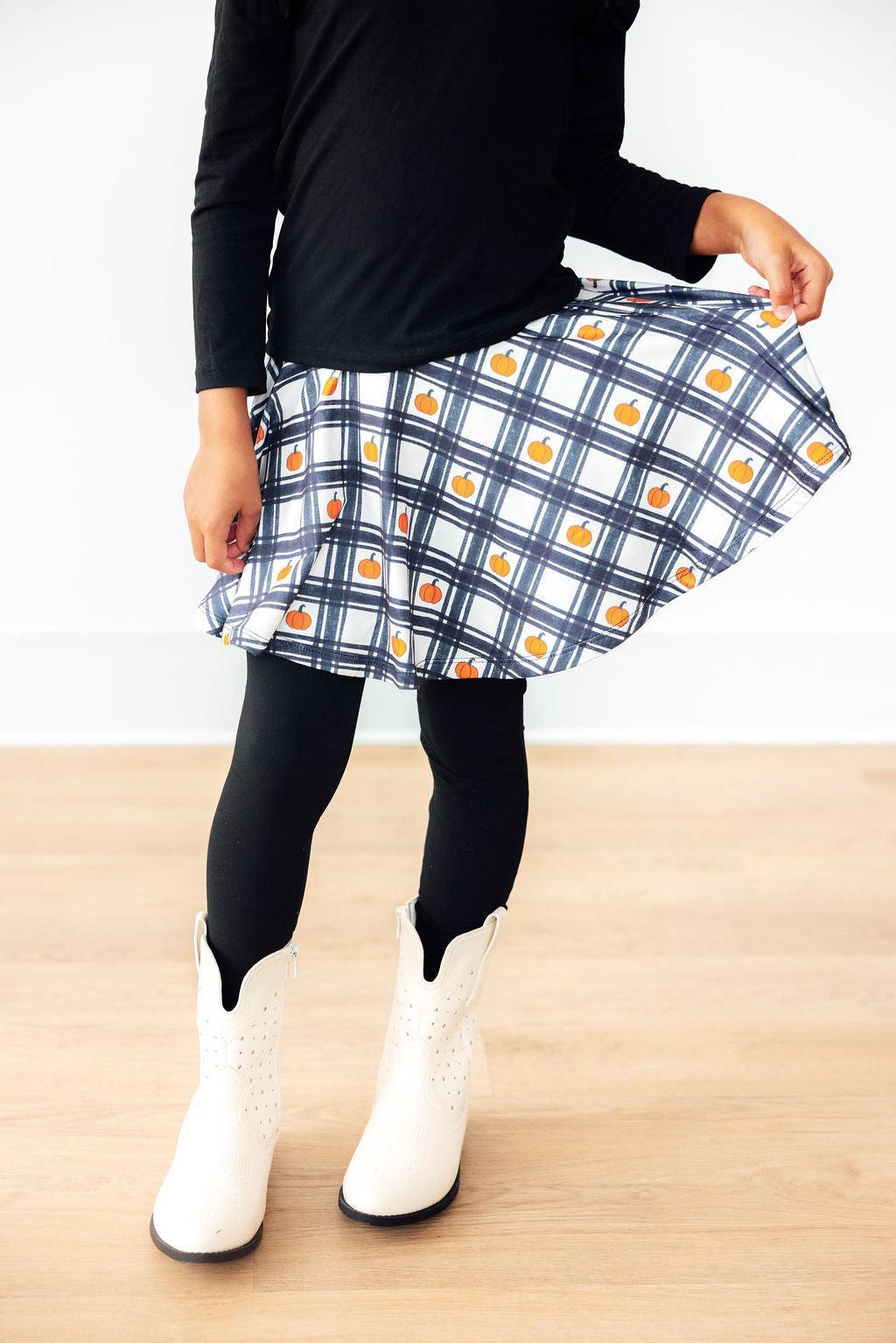Plaid Pumpkins Twirl Skirted Legging