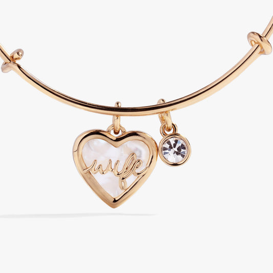 Wife Mother of Pearl Heart Bangle - Back View