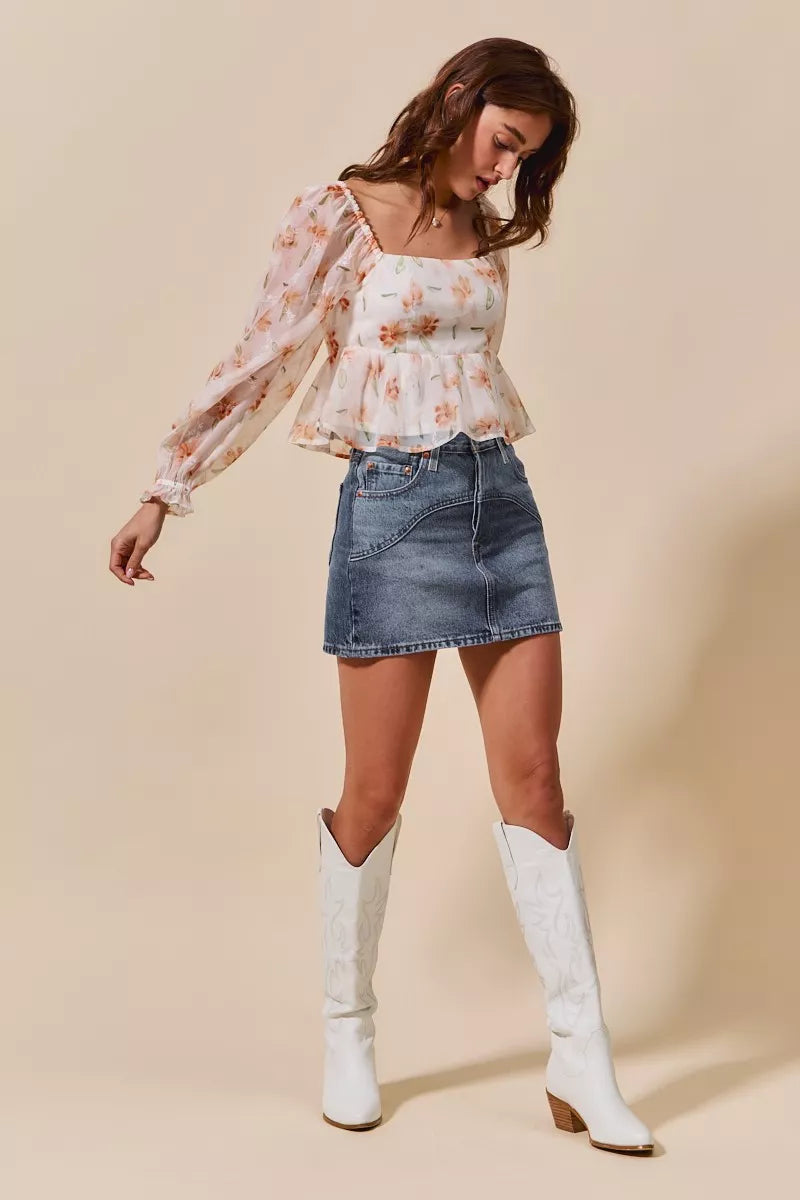 Washed Denim Mini Skirt with Pockets