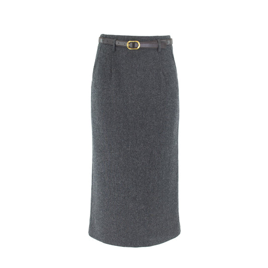STRAIGHT WOOL SKIRT WITH BELT