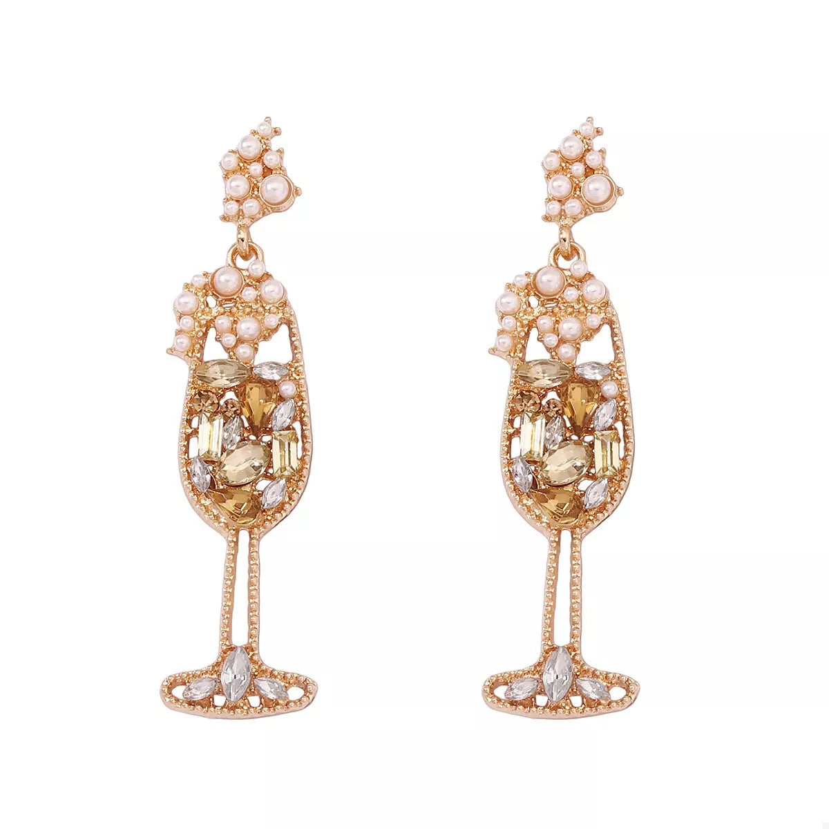 Champagne Toast Rhinestone Dangle Earrings