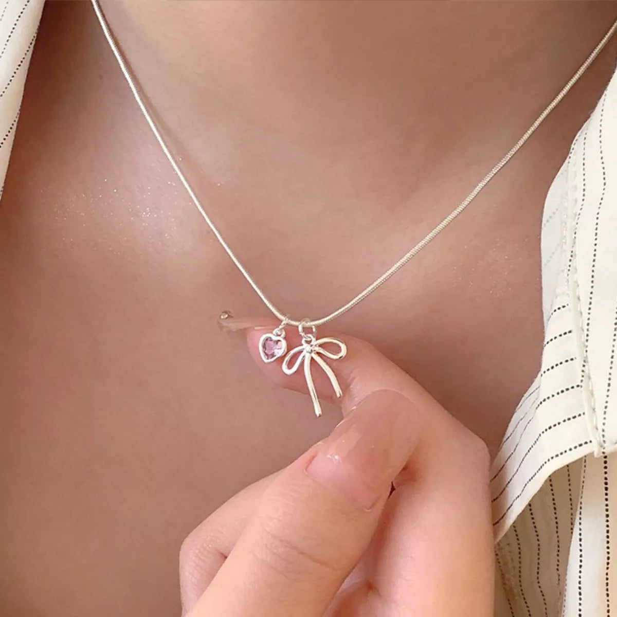 Coquette Bow & Heart Pendant Necklace - Back View