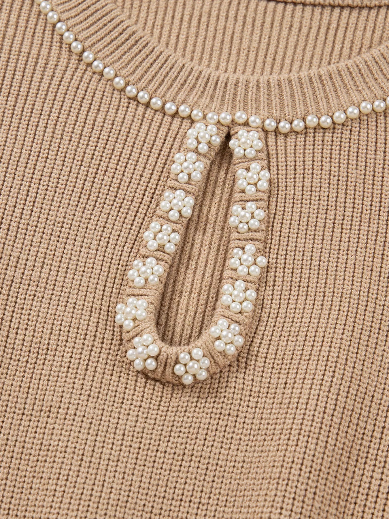 Pearl Embellished Keyhole Sweater Dress