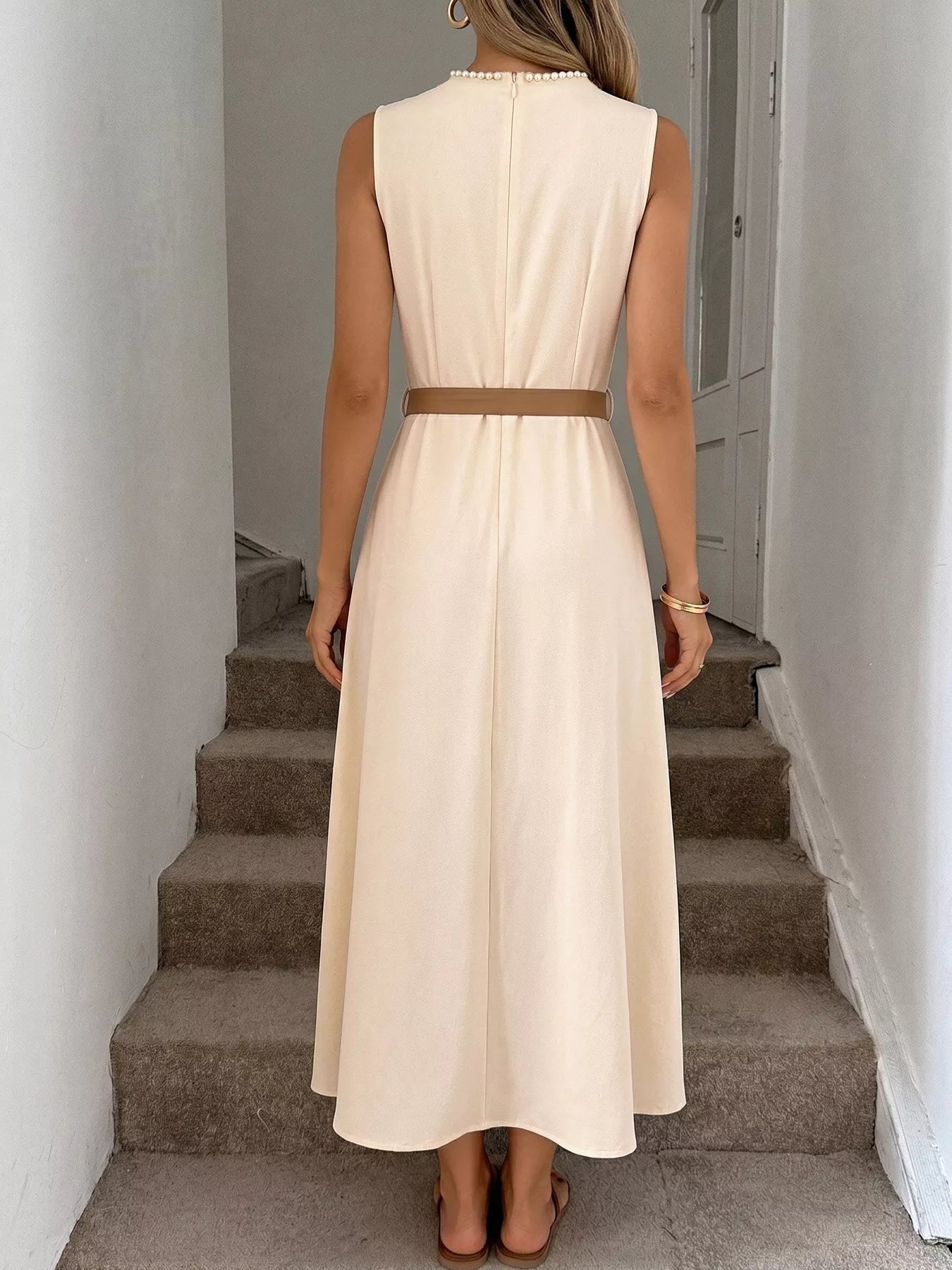 Tie Waist A-Line Midi Dress