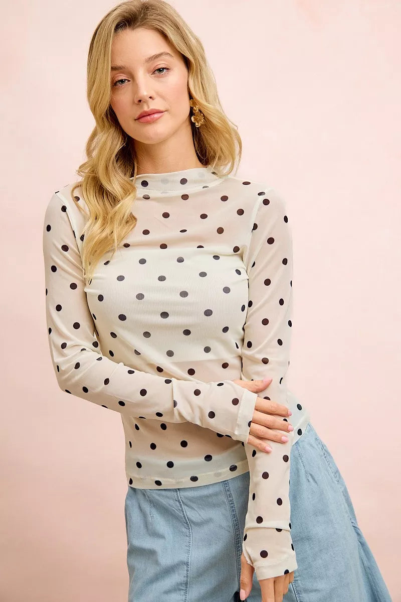 High Neck Dotted Mesh Top
