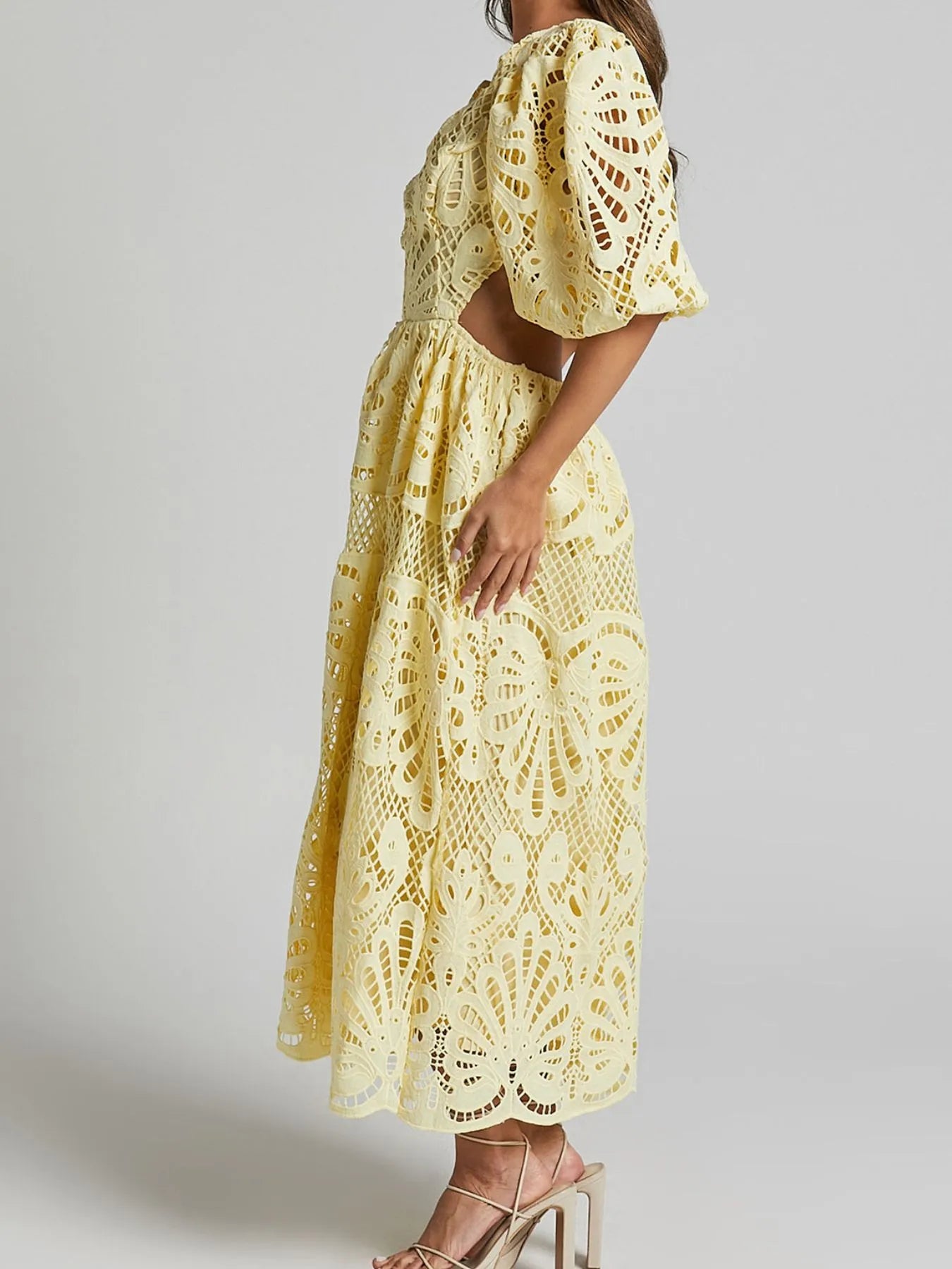 Cutout Back Lace Crochet V-Neck Dress - Side View