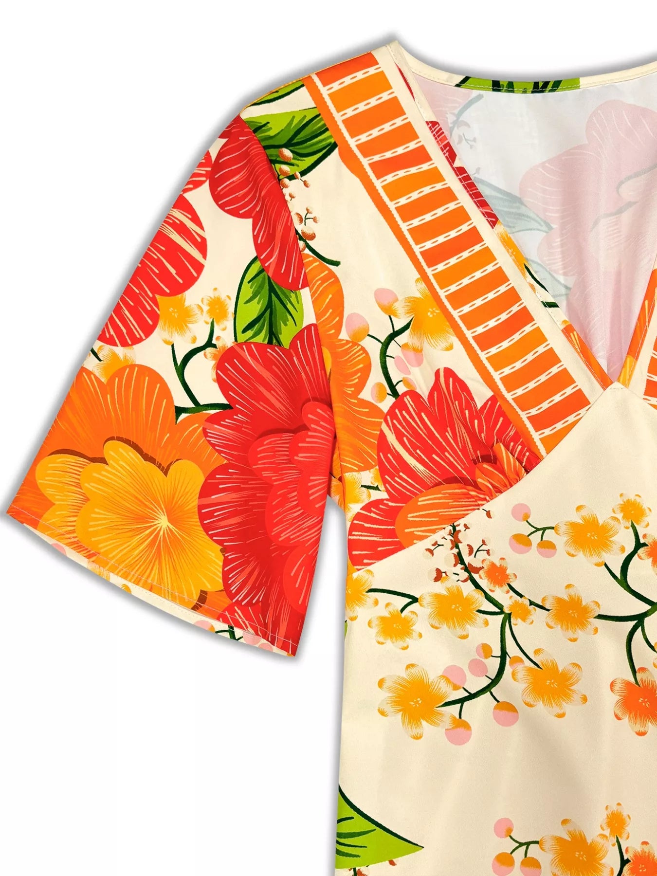 Mandarin Bloom V-Neck Maxi Dress